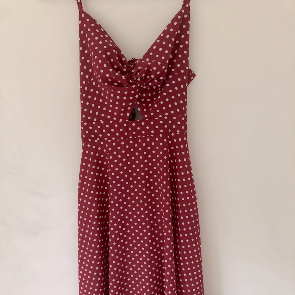 Long Polkadot Open Back Dress